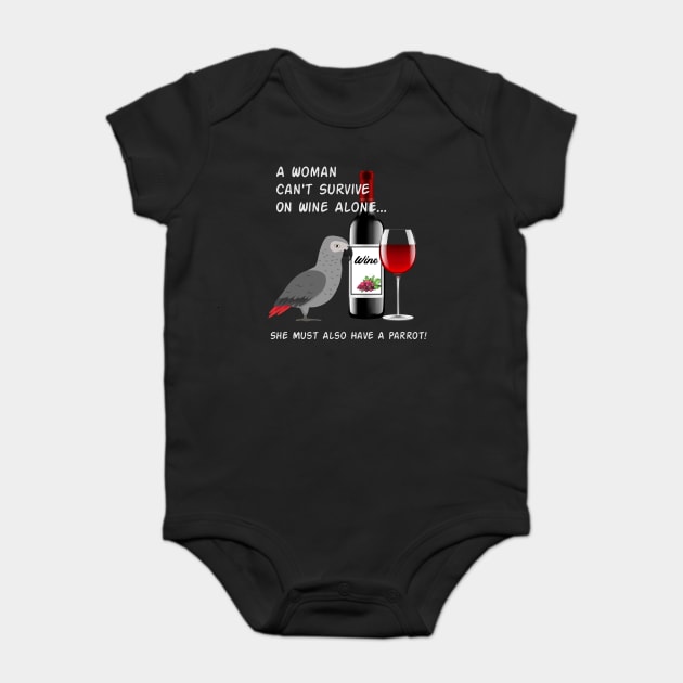 African Grey Parrot Wine Loving Drinking Baby Bodysuit by Einstein Parrot